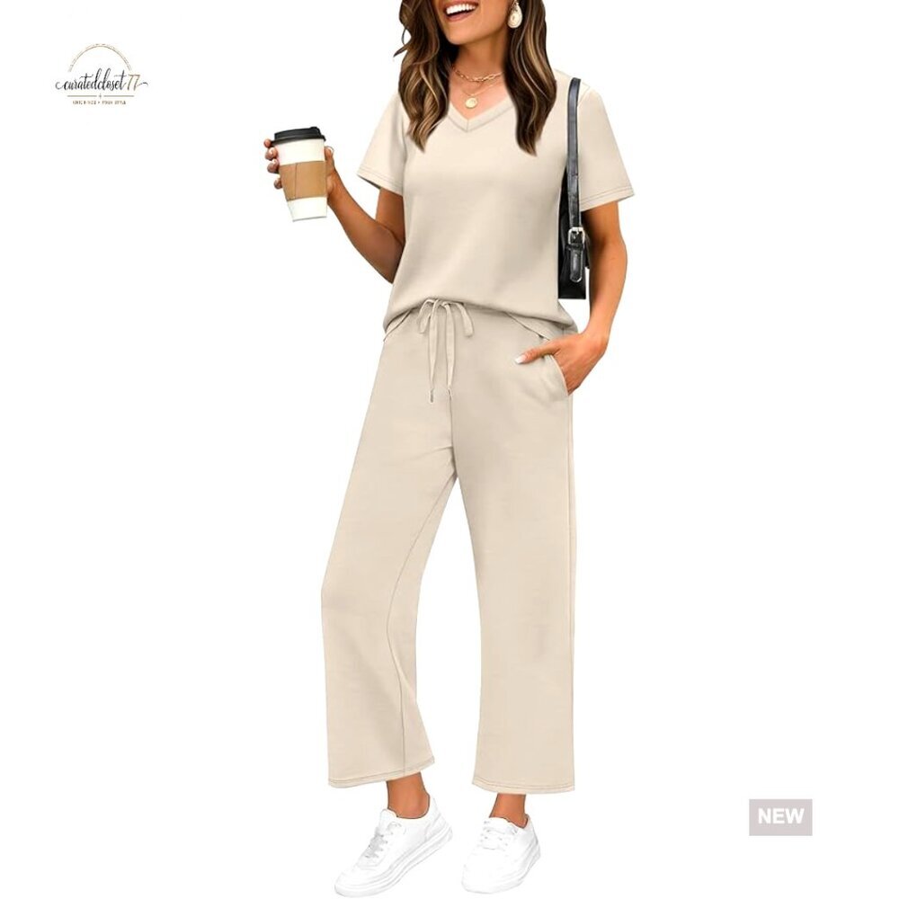 Summer Lounge Set Wide Leg Pants Matching Set Medium Relaxed Fit